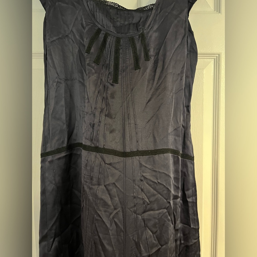 ZARA vintage Y2K low waist midi slip dress with black lace & crochet 100% silk M - Picture 7 of 8